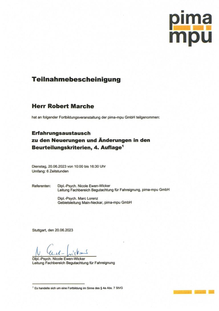 Robert-Marche-MPU-Heilbronn-Pima-Zertifikat